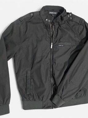 Members Only Black Nylon Bomber Jacket with Stand Collar